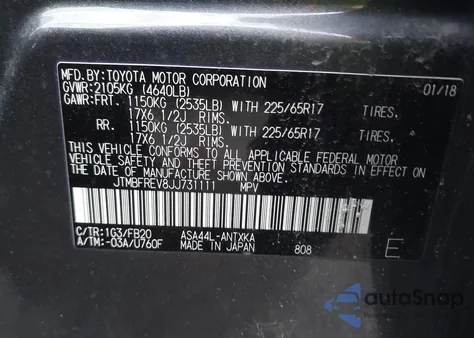 2018 Toyota Rav4 Le z USA, uszkodzony, nr VIN JTMBFREV8JJ731111